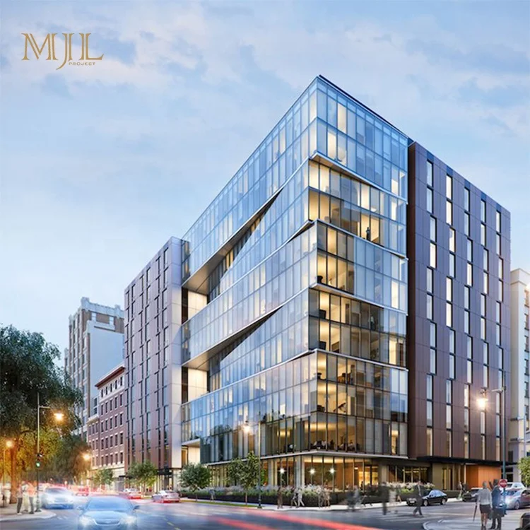 Commercial building cladding glass facade hidden frame glass curtain wall design