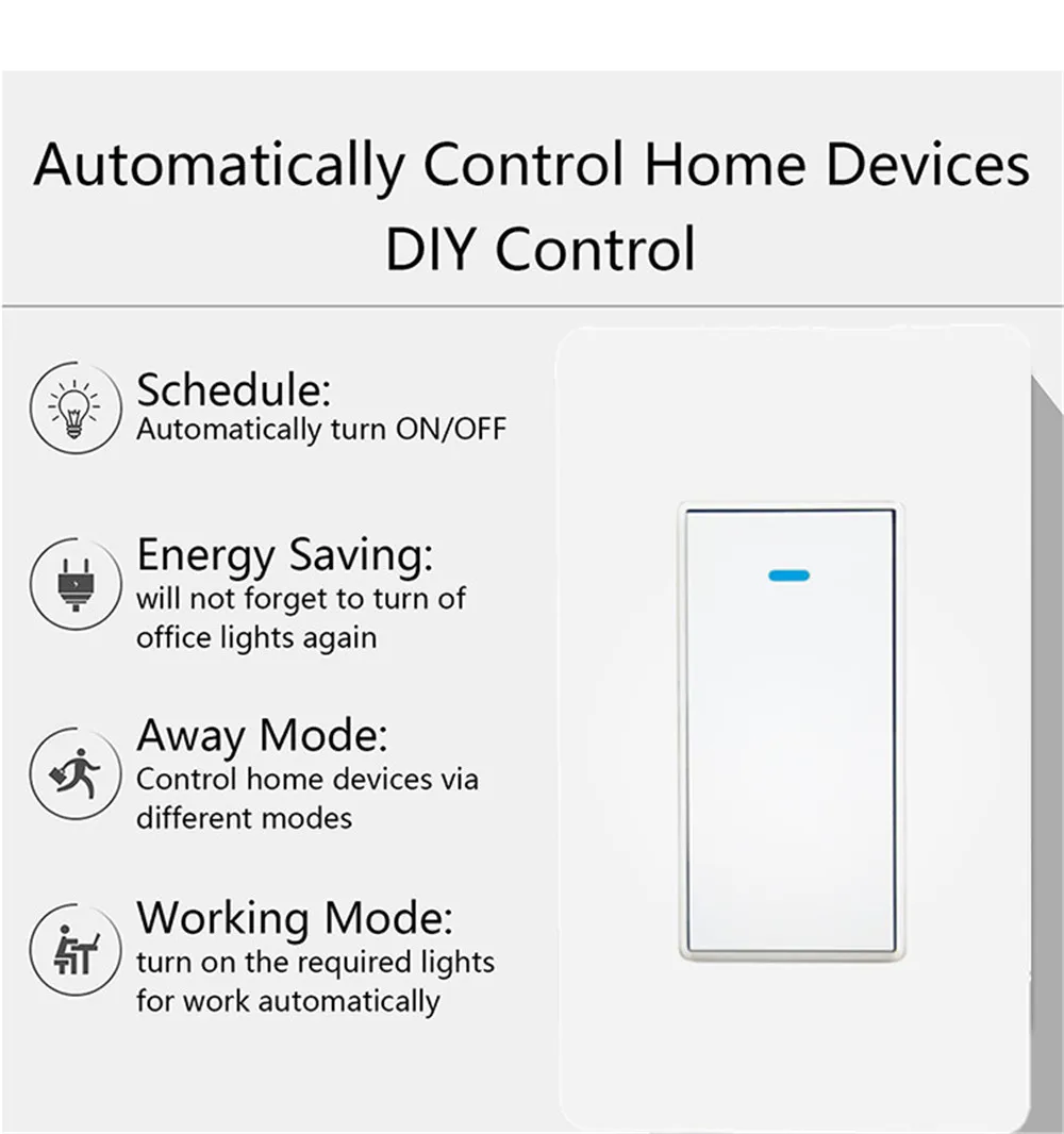 WEIWO US Home Smart Switch Wifi Controlled 110V 240V Electric Shutter Power Relay Light Alexa Wall 1 Gang 1 Way  Button Switch