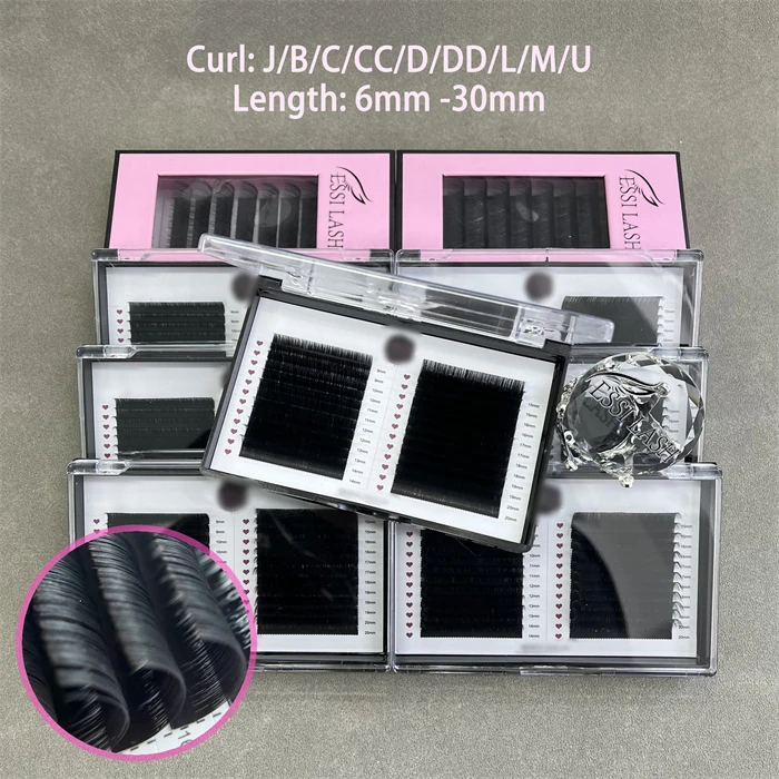 ESSILASH easy to make fans super dark fluffy matte black eyelashes 0.03 0.05 0.07 Faux Mink Eyelashes  C CC D DD L M Curl