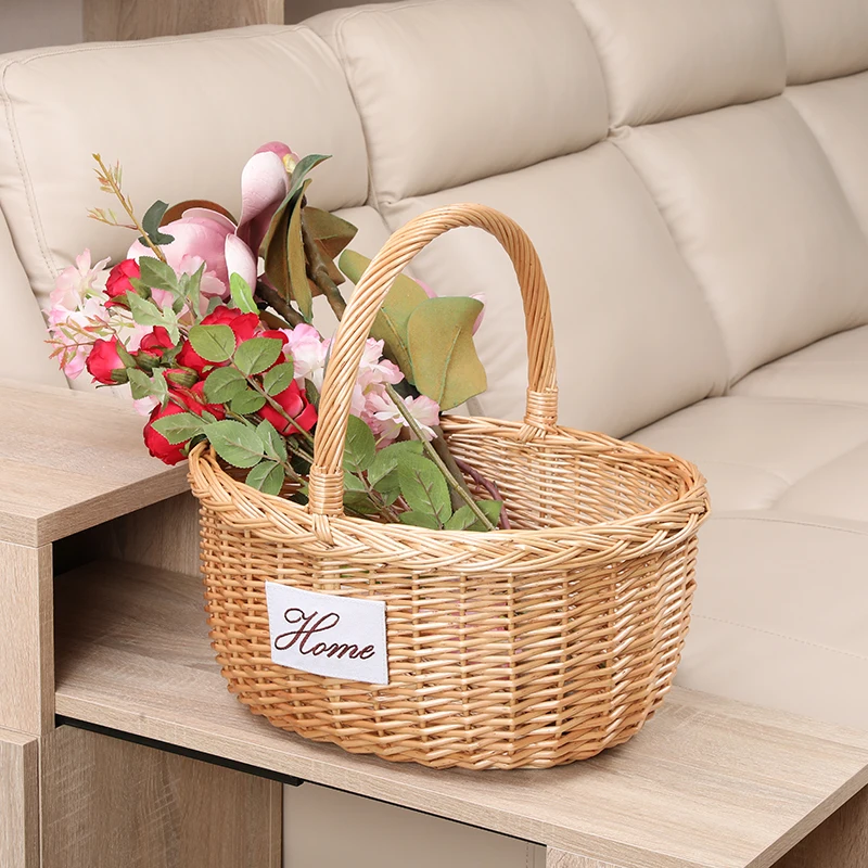 Widely Used Woven Willow Wholesale Empty Weave Handle Picnic Hamper Basket With Lid Gift Food Storage Basket