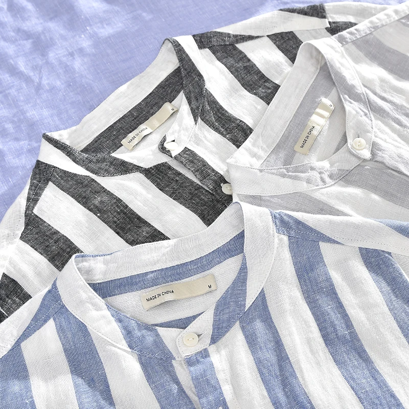 The best quality factory wholesale new 7-point sleeve linen striped casual shirt men