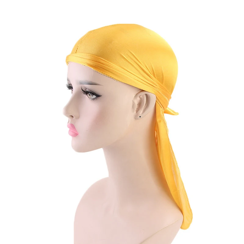 Wholesale Custom logo multicolor solid color long silky Satin durag hat for men