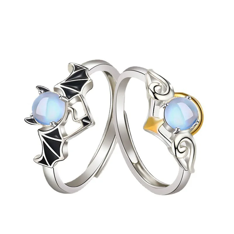 Sandro Couple ring Korean student small fresh open ring color separation wings moonstone