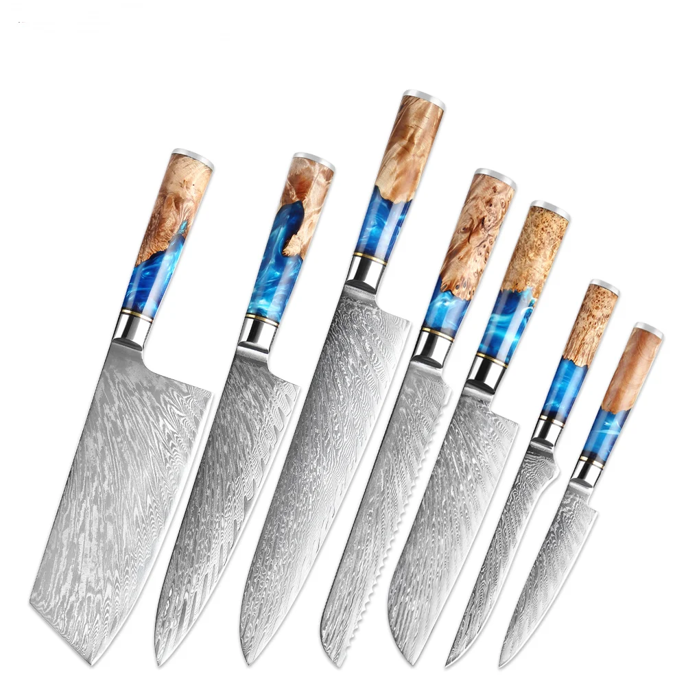 XITUO Damascus Steel Knife Chef Cooking VG10 67Layers Japanese Kitchen Knives Damascus Knife Set Blue Resin Handle