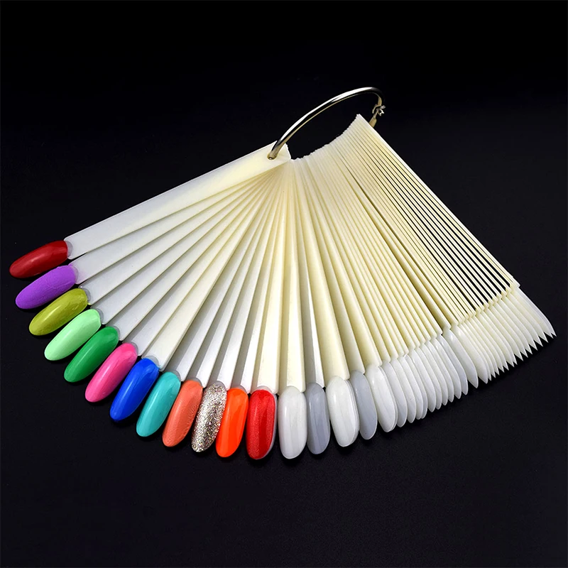 50pcs Oval False Display Nail Art Fan Wheel Practice board Tip Sticks for Dipping Powder Colors UV Gel Nail Polish Display Chart