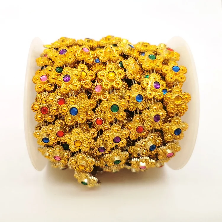 wholesale multicolor crystal cup chain ss6 ss8 ss24 flower transfer diamond rhinestone roll for india ethnic clothing