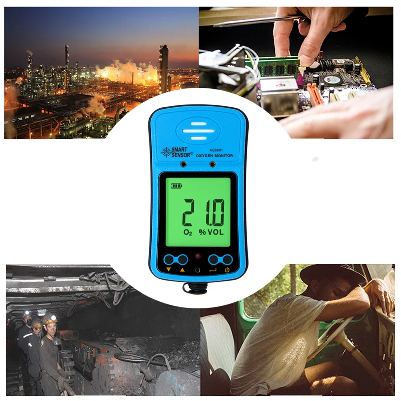 Smart sensor oxygen gas analyzer O2 concentration measuring range 0-30% detector tester AS8901