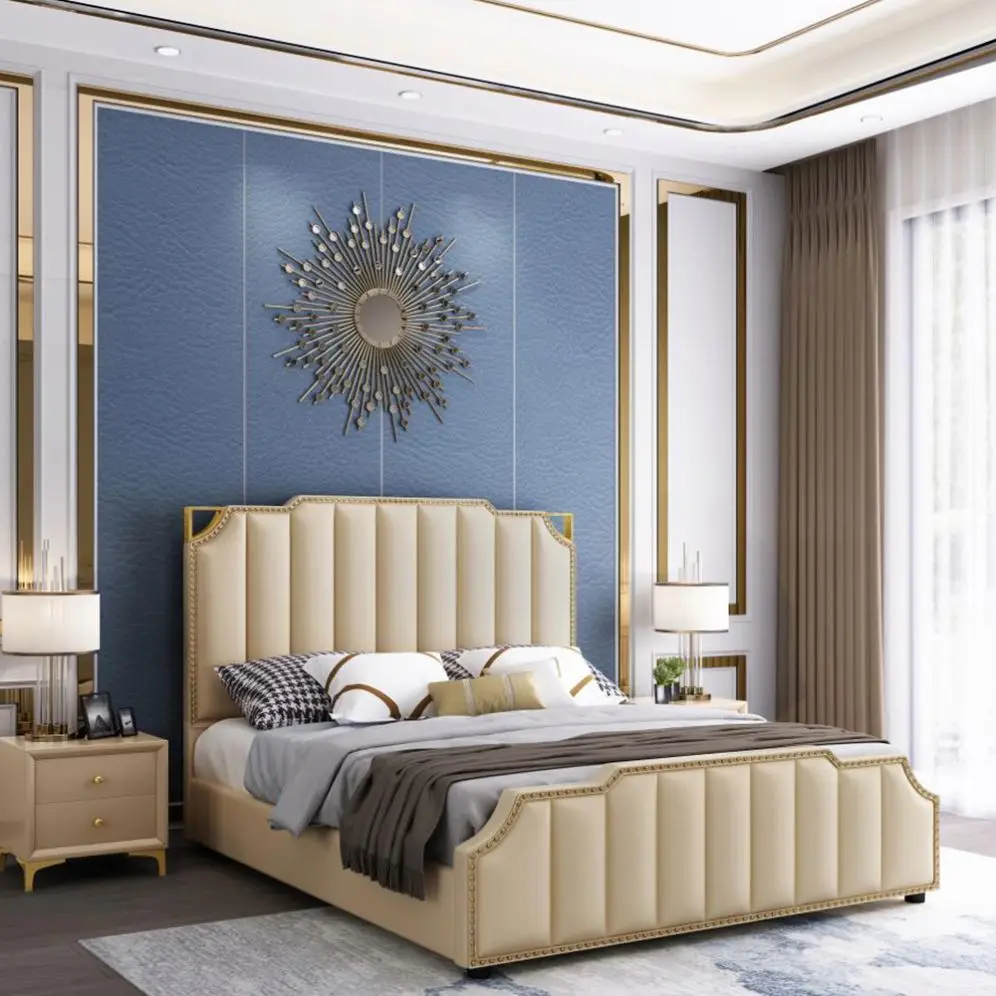 Hot Sale European Style Luxury Bed Room Furniture Bedroom king bed Set Gray Bed for bedroom