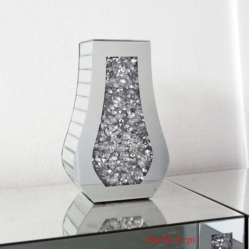 Luxury Crushed diamond Glass Vase for Home Decor bling crushed diamond furniture Sublimation Glass vase with crushed diamond