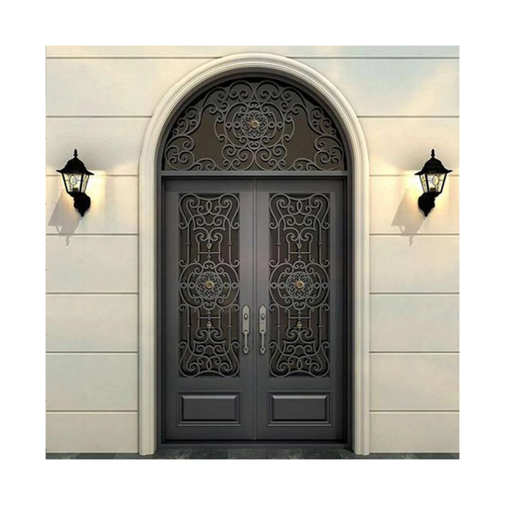 Villa Entry Doors Digital Lock Modern Main Entrance Exterior Doors Wrought Cost Iron Door For Houses