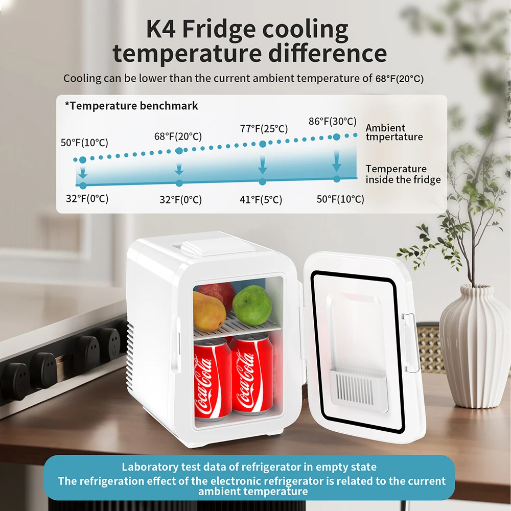KEMIN 6 Can With Heat And Cool Skincare Cosmetic Fridge mini Smart Fridge Ac/Dc 4L 110V