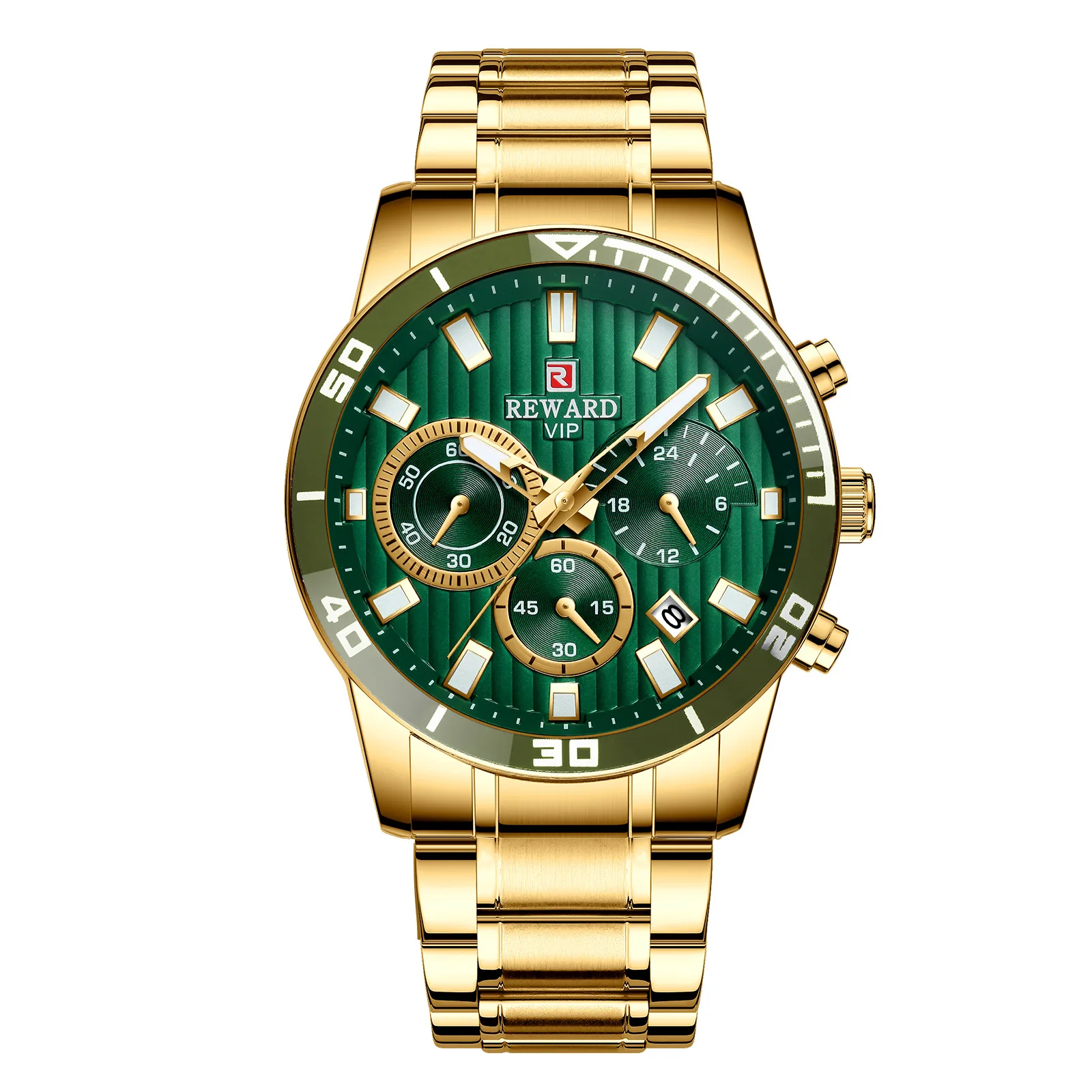 REWARD RD81009M classy golden boys quartz watch perfect Stainless steel band 3 dials Chrono big running watch design