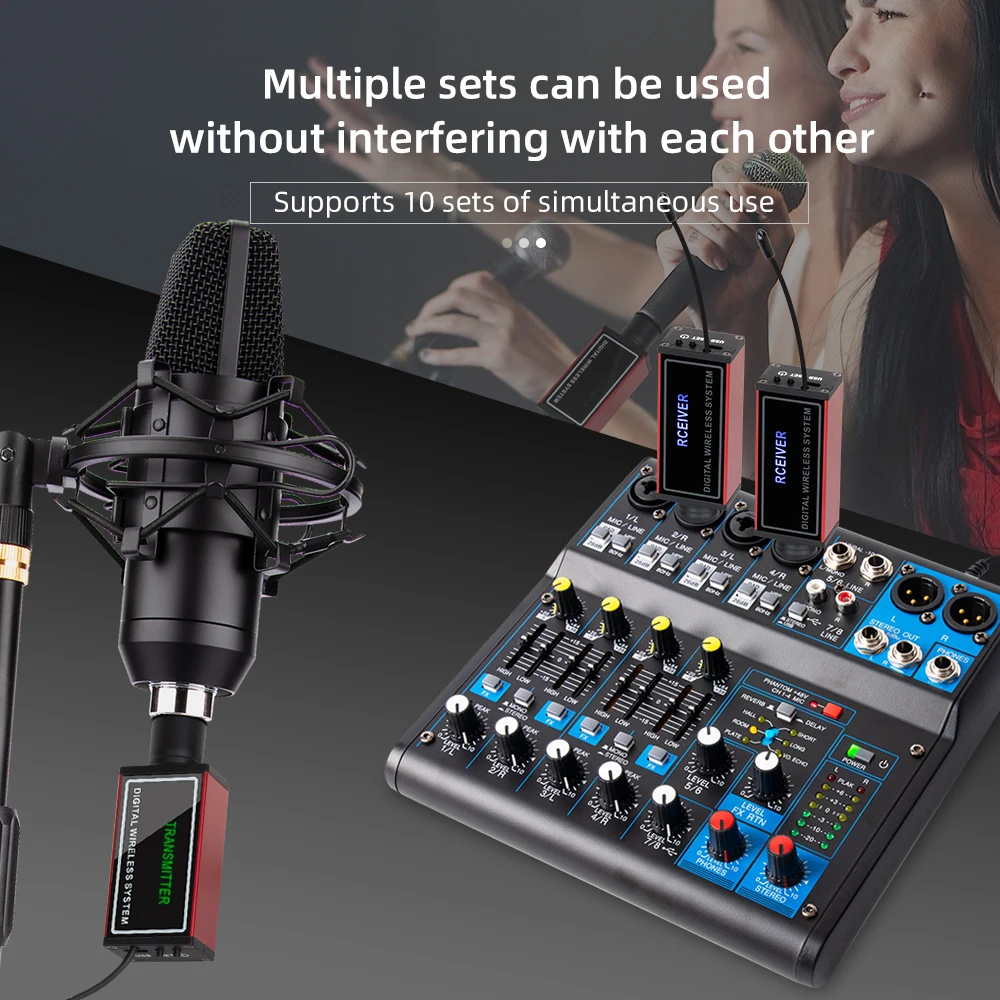 Professional wired to wireless conversion with XLR transmitter and receiver UHF wireless system supports simultaneous use of mul