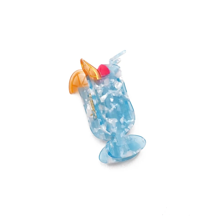 CANYUAN Creative design 9.5cm blue cocktail glass acetate hair claws cute cherry ladies hair clip claw clip custom wholesale