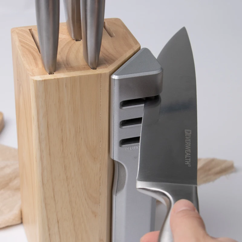 Hot Sale Everrich Knife Set Everwealth 6pcs Knife Set Kitchen Knife Set With Wooden Block With Multifunctional Sharpener