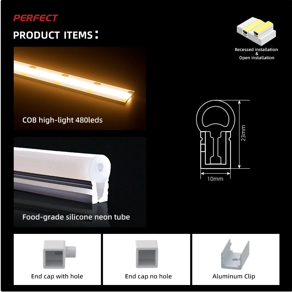 PERFECT Flex 270 -Degree Side Glow Silicone Neon Rope Light with 10mm LED strip for Outdoor Building Decor and DIY  Projects