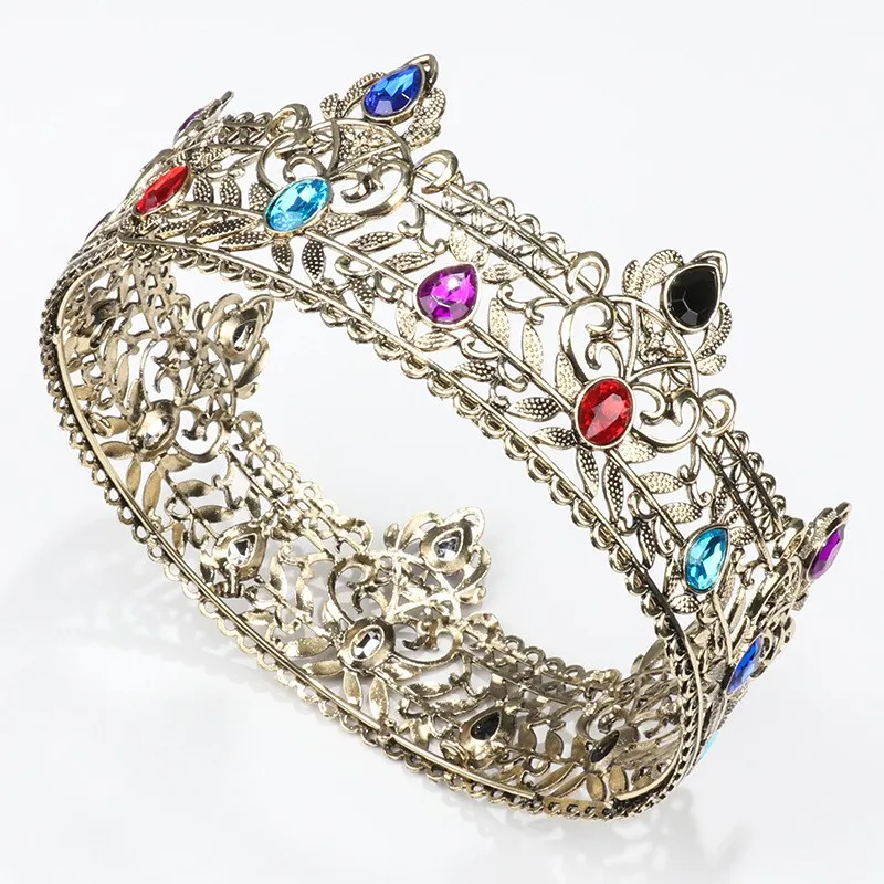 Golden Men Round Crown Royal King Crowned Hoods Color Crystal Crown Prince