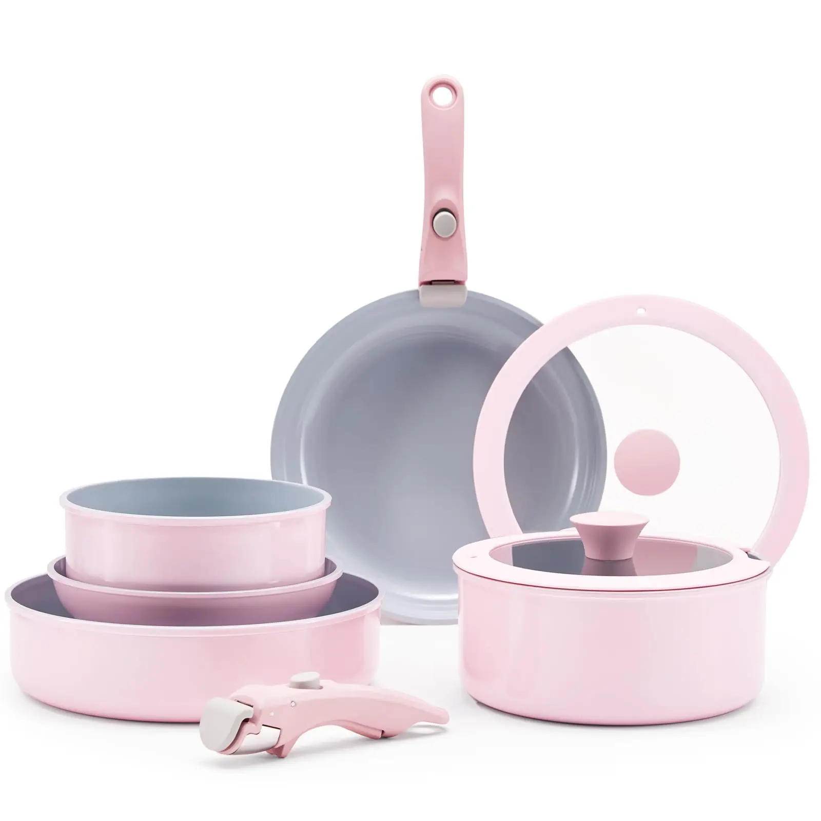 Detachable Handle Ceramic Nonstick Cookware Set Portable Pans Camping Cookware Set Soup Pots & Frying Pan for Gift