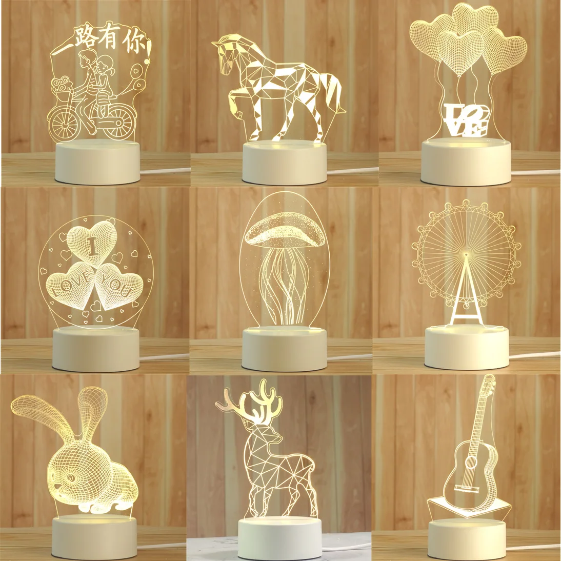 New Holiday Decor Gifts Cool Design 3d Acrylic Led Night Light 7 Color 3d Illusion Lamp
