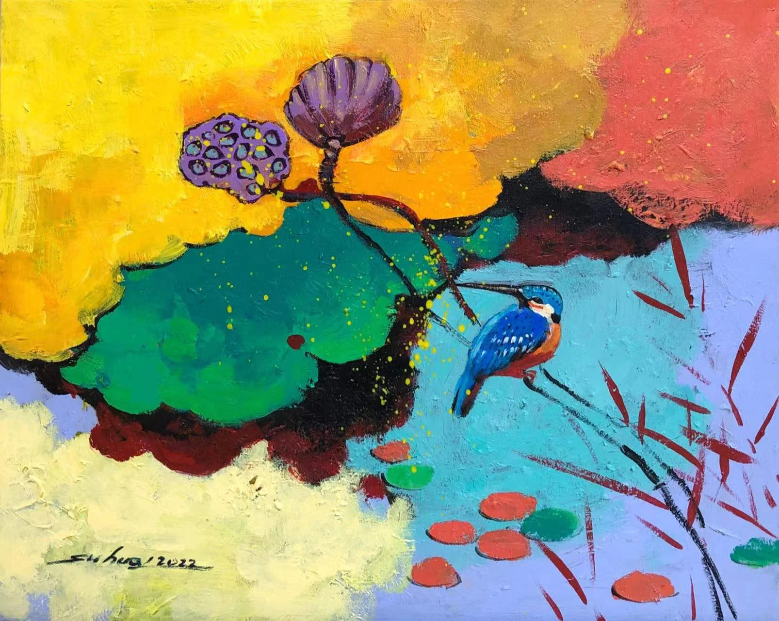 Manufacturer customized new Chinese living room sofa background decorative office mural atmospheric painting