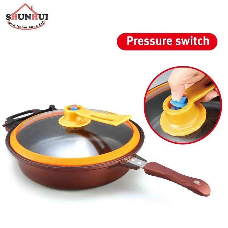 12Inch Marble Coat Fry Pan Double Side With Low Pressure Lid 32cm Round Shape Double Grill Pan Non-stick