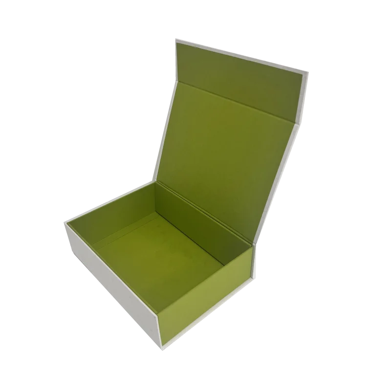High end Custom Made Luxurious White  and Green Color Magnetic Cardboard Gift Foldable Box For Gift Packaging