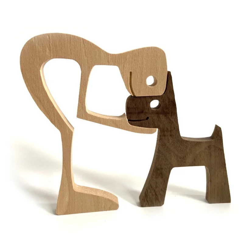 family and dog wooden puppy crafts furniture wooden carving ornaments creative decorative table Nordic ornaments home decor