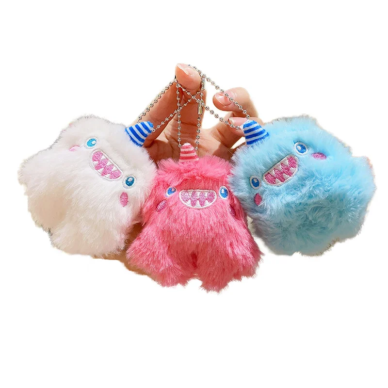 Creative Cotton Fur Monster Pendant Cute 10cm Schoolbag Doll Keychain Soft Plush Toy for Kids
