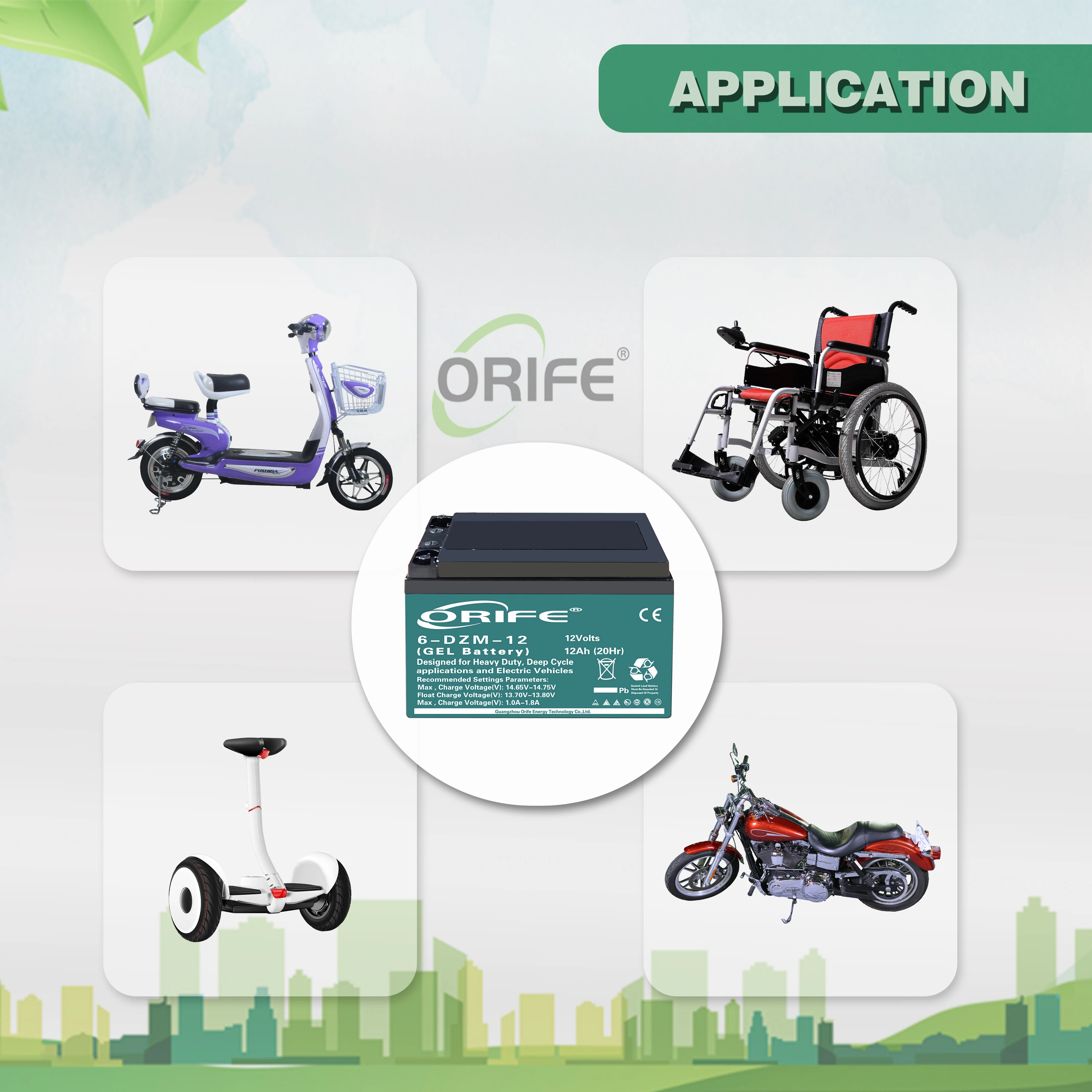 Orife custom long life gobel power motorcycle rechargeable ebike battery 12v 12ah 6 dzm 12