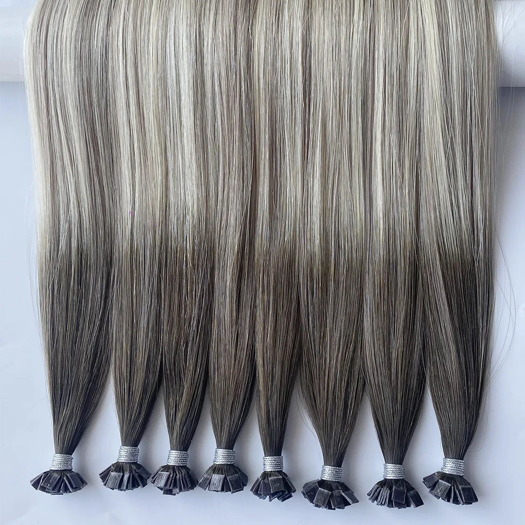 2024 Wholesale Italian Keratin Glue Flat K Tip Hair Extensions Human Hair Double Drawn Remy Keratin Hair Extensions
