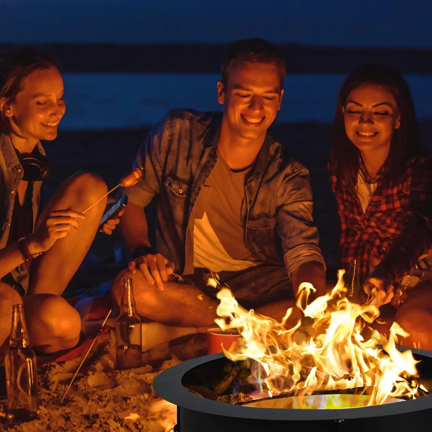 Outdoor Fire Pit Ring 36 inch for Outside Fire Pit 2.0mm Thick Metal Steel Duty Solid Round Fire Pit Insert