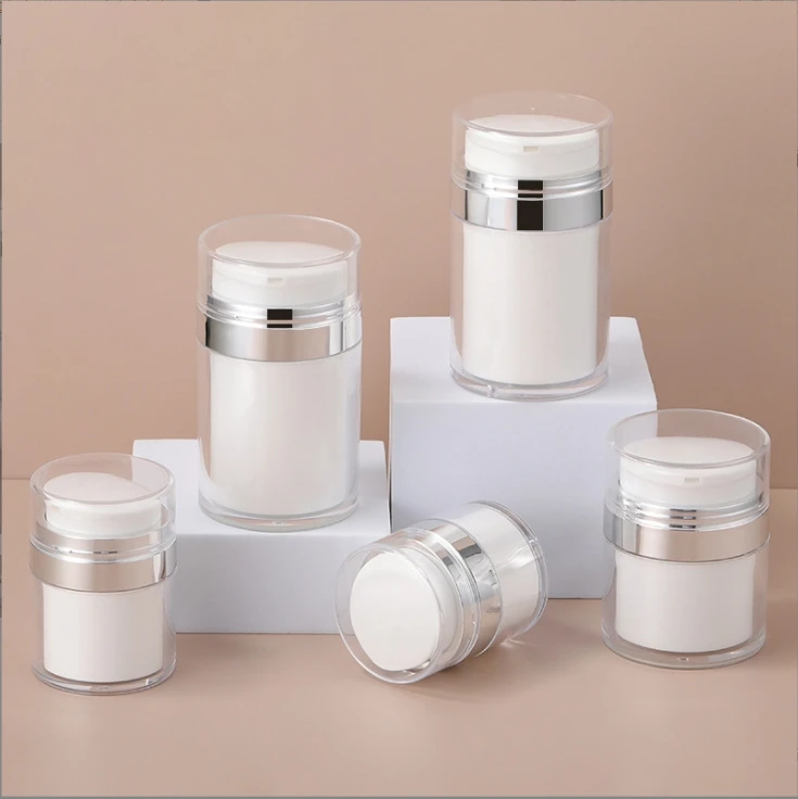 Customs logo 15g 30g 50g 80g 100g press type vacuum cream bottle travel portable airless jar face cream bottle