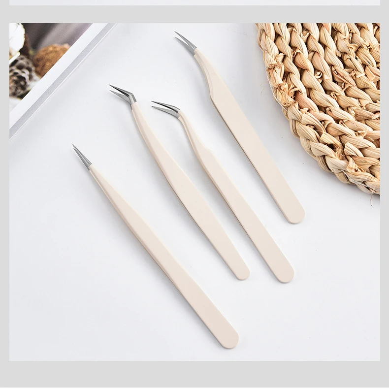 Custom Logo Nornal Tips Premium Stainless Steel Eyelash Extension Tweezers Professional Fully 45 75 90 Degree Lash Tweezer