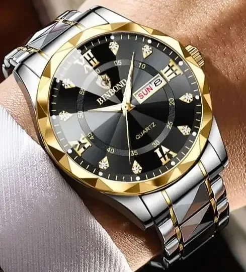 BINBOND 2521 Hot Sale Fashion Hot Sale Mens Watch  Luminous Calendar Quartz Wristwatch Men Stainless Steel Watch