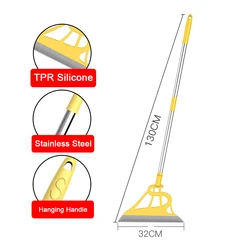 32*130CM Factory Wholesale Multifunction Magic Broom Sweeper, 2 in 1 Rubber Easy Remove Water, Pet Hair, Dust, Window Cleaning