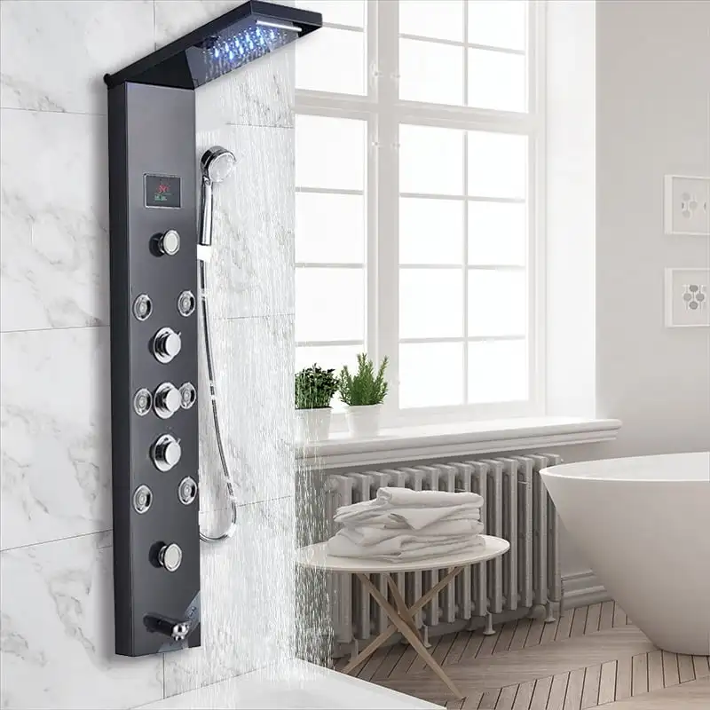 Light Shower Panel System Waterfall Rain Shower Faucet SPA Massage Jets Tub Shower With Bidet Bath Taps For Bathroom