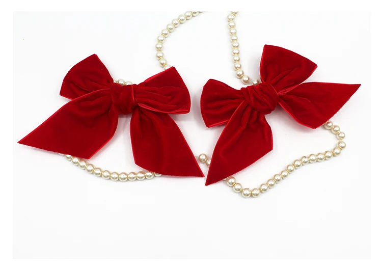 Manufacturer Custom 4cm Red Velvet Band Hand Tie Bow Decoration 100% Polyester Satin Handmade Ribbon Bows