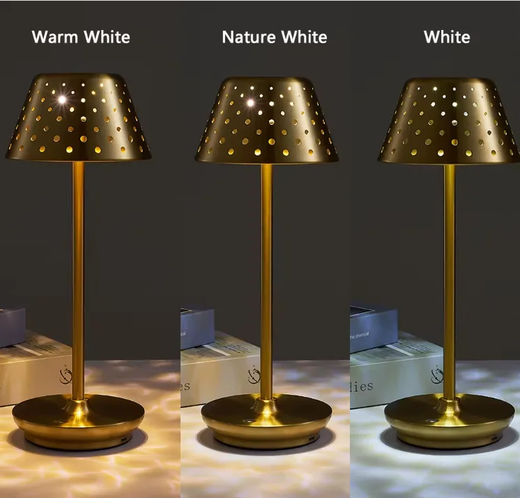 Polka Dot Hollowing Out Luxury Decor Touch Battery Cordless Night Light Home Bedroom Rechargeable Led Table Lamp For Restaurant