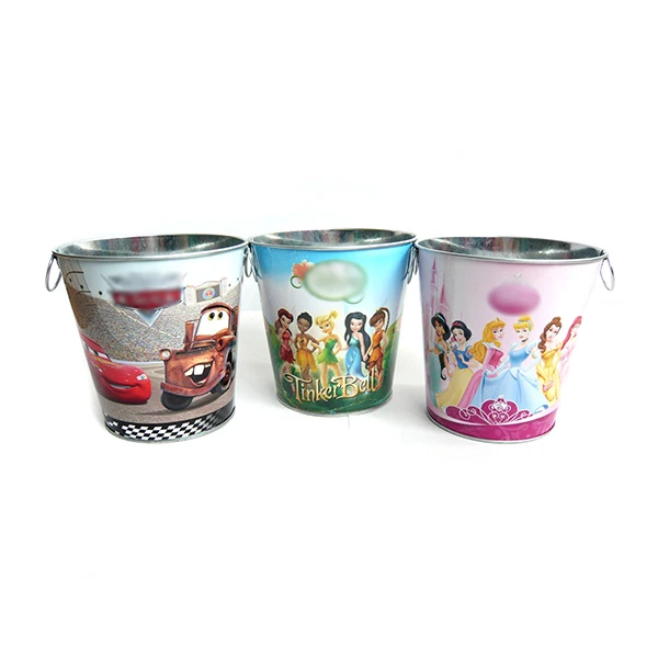 New design cartoon candy round galvanized metal tin gift bucket