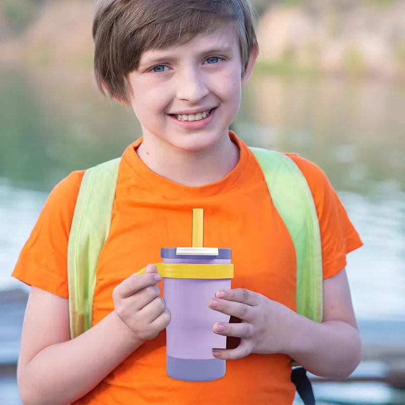 14 Oz Cup Double Wall Kids Tumbler Stainless Steel New Hot Custom Logo Kids Sports Travel Mugs Kids Water Bottle HANDGRIP 14OZ