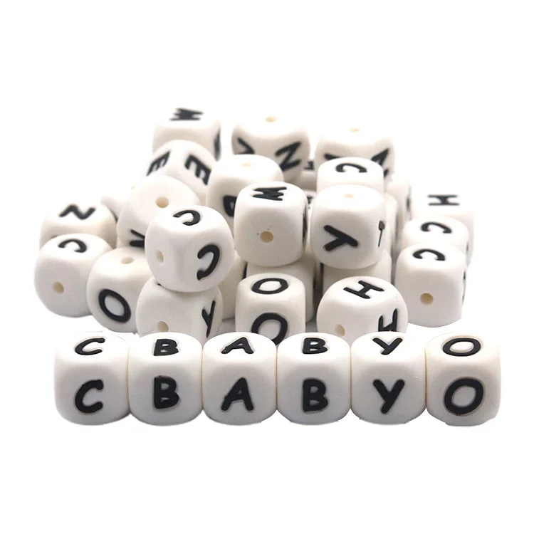 
100% food-grade silicone teething beads cube alphabet silicon letter beads for baby chew silicone beads teething 