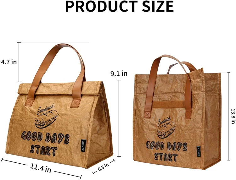 Eco friendly custom kraft dupont paper office food delivery insulated meal prep lunch tyvek bag for shopping