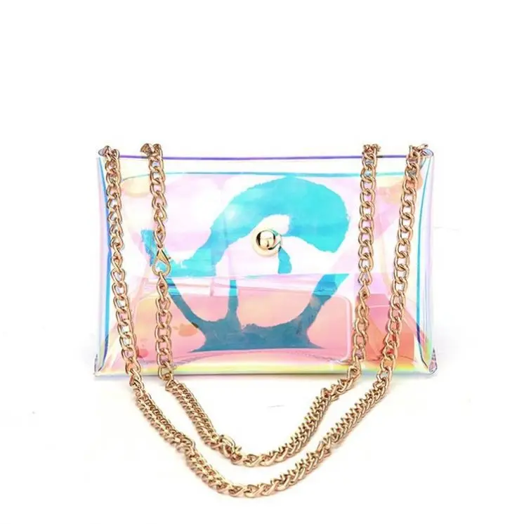 Fashion transparent jelly messenger bag crossbody chain PVC hand bags clear ladies handbag for women