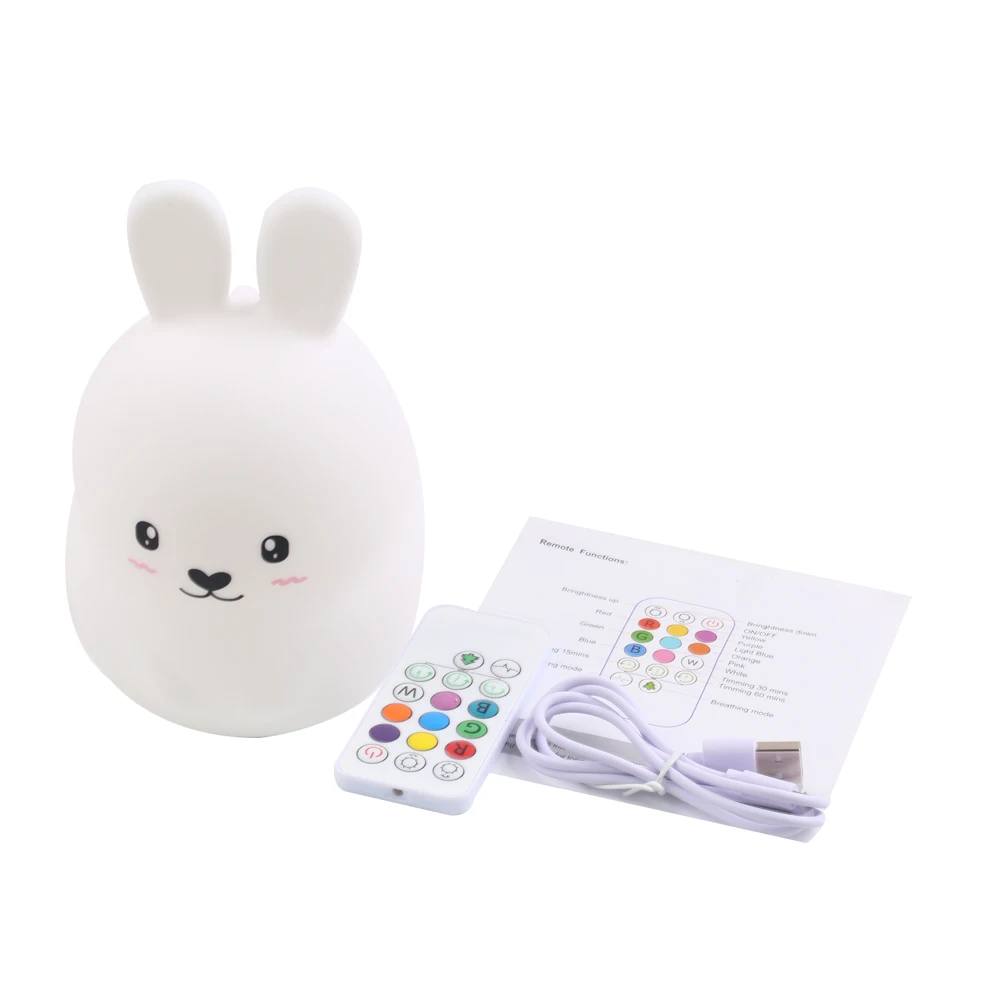 Silicone Rabbit Bunny Nursery Lamp Children Baby Night Light Sensor Rechargeable Touch