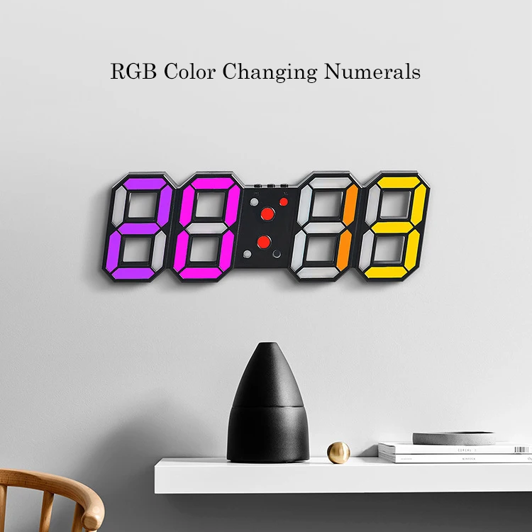 Creative 3D RGB Color Numerals Timer Alarm Clock Remote Control Luminous Digital Wall Clock For Living Room