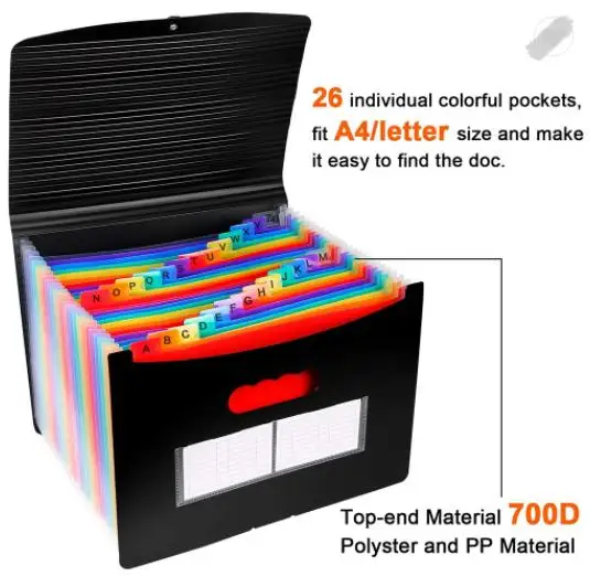 black document file folder Contact Paper Water Resistant File Holder 24 Pockets Expanding File Folder stationery