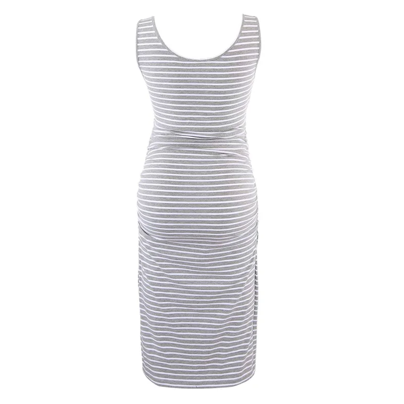 Maternity Solid Stripe Midi Dress Women Pregnancy Clothes Stripe Dress Simple Comfortable Maternity Sleeveless Dress