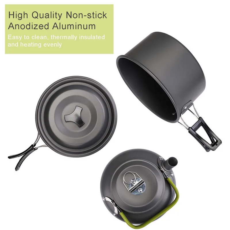 Travel Camping Cookware Perfect Outdoor Cooking Equipment Most Complete Camp Nonstick Pots Set