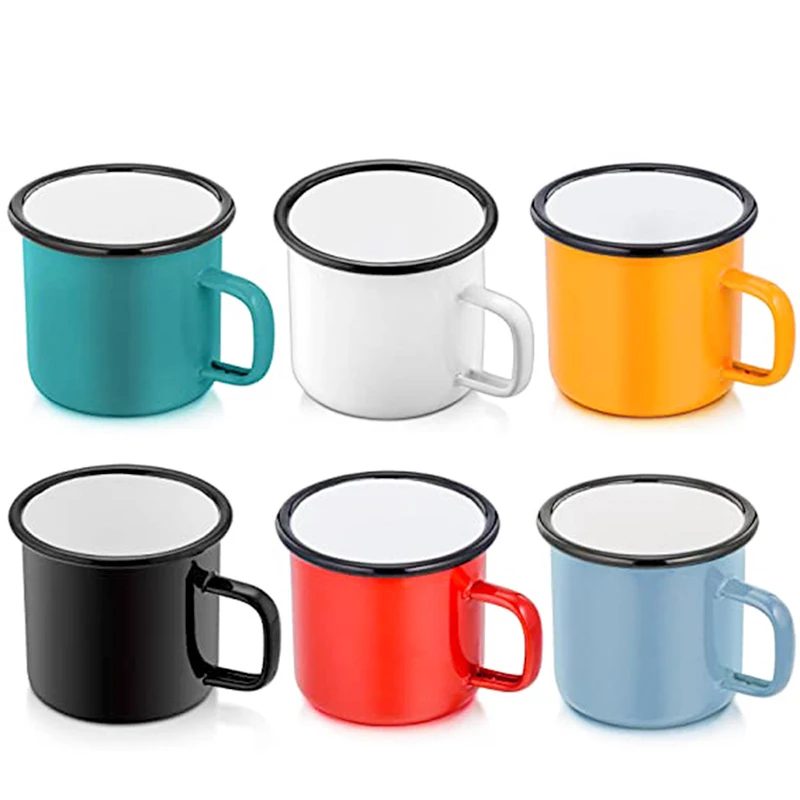 supplier blank colour black Metal Customized logo design reusable unbreakable travel enamel Coffee mug for Sublimation Printing