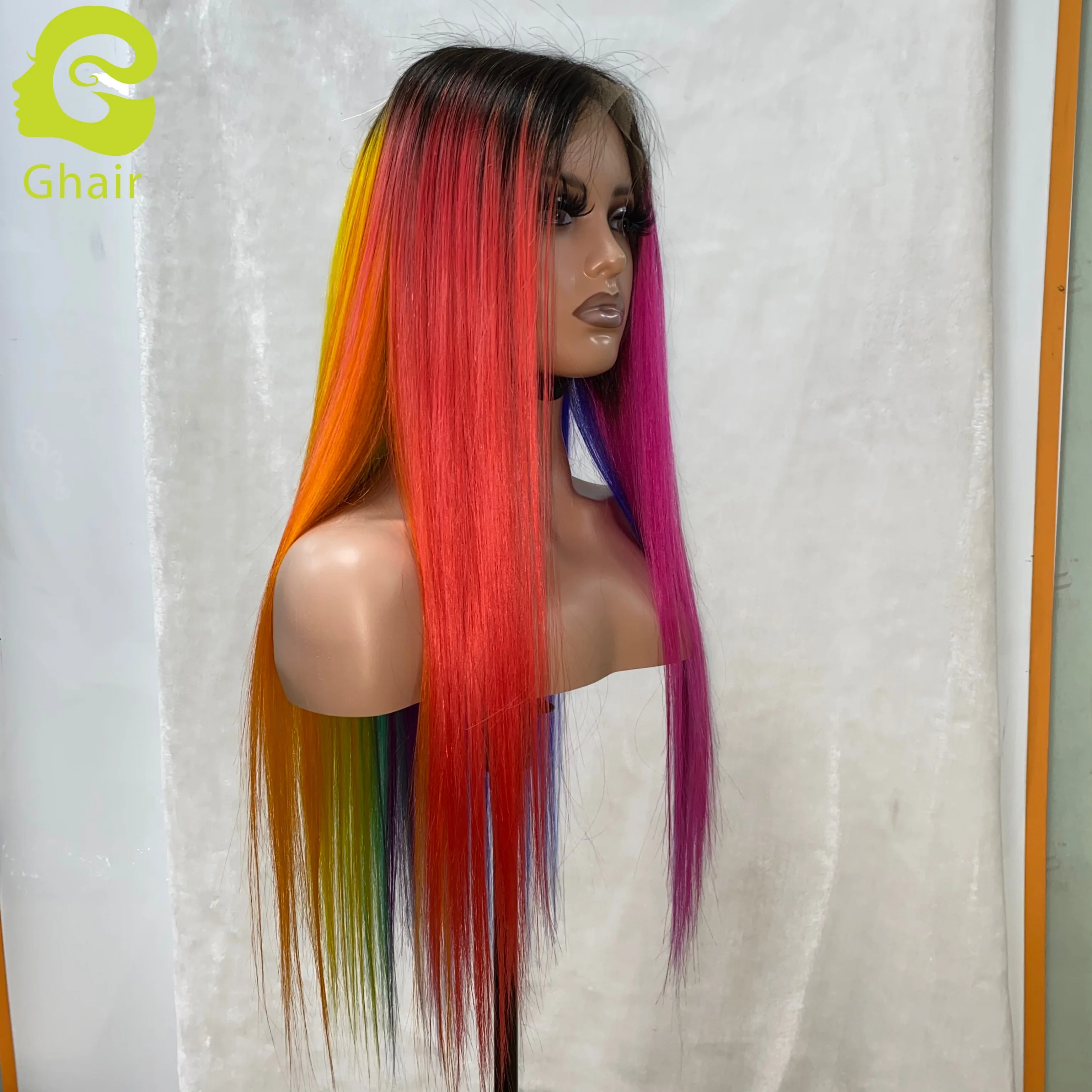 
Rainbow wig lace frontal 150% wig New Style Wig Colorful Brazilian Virgin Human Hair 